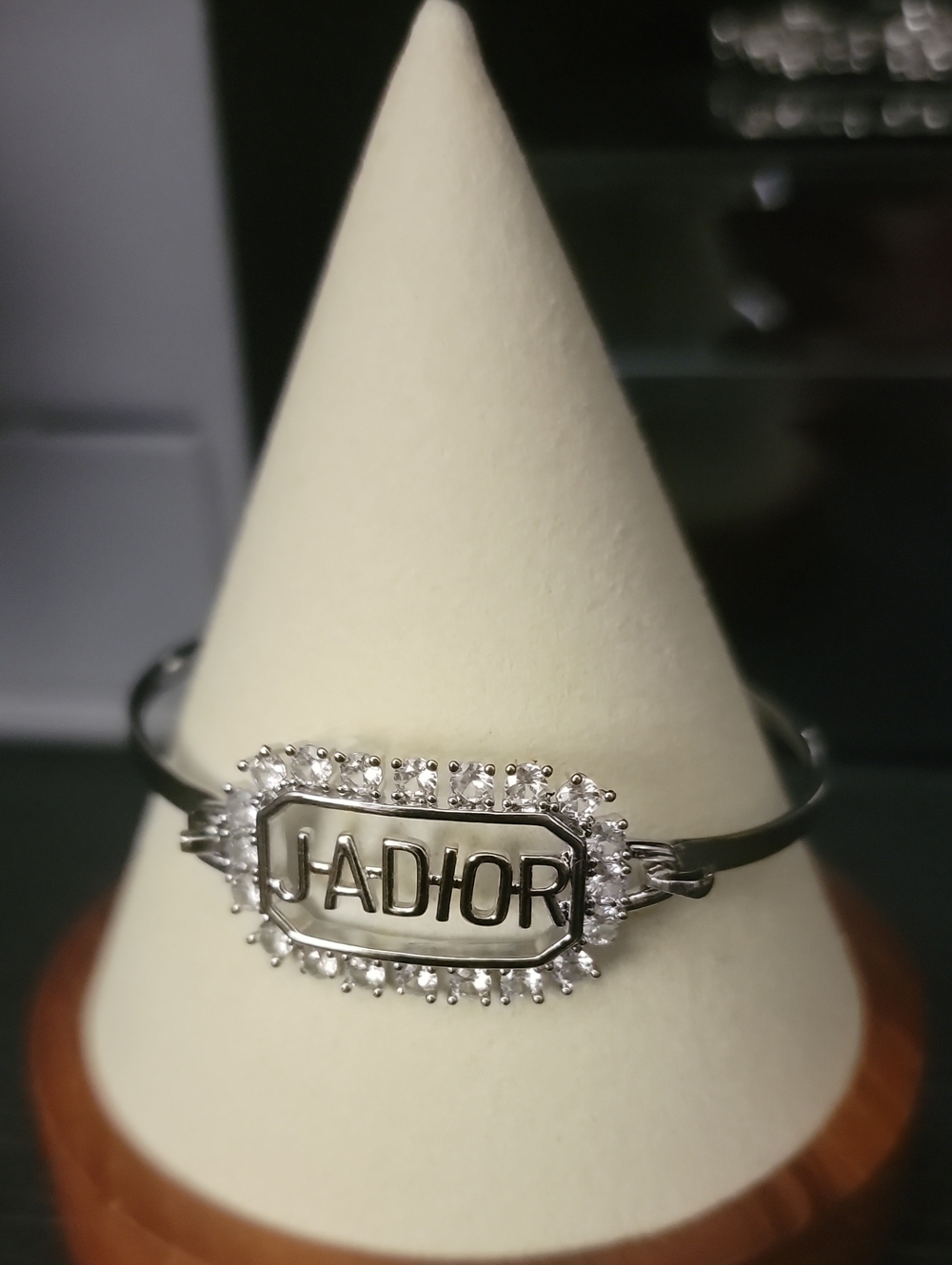 Fashion Silver Crystal-Trim Bangle Bracelet